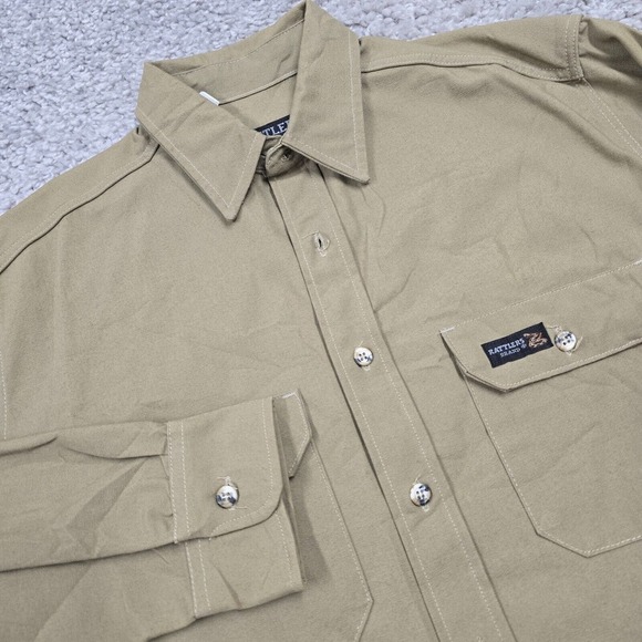 Vintage Rattlers Brand Shirt Mens Medium Khaki Button Up Long Sleeve Workwear - Picture 1 of 11